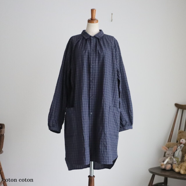 13101026 vlas blomme Glen Check Seersucker 2wayチュニックシャツ