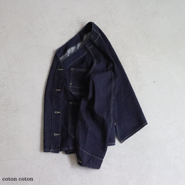 ST186 Veritecoeur ノーカラーデニムカバーオール