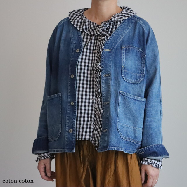 ST186  Veritecoeur 　ノーカラーデニムカバーオール　2色