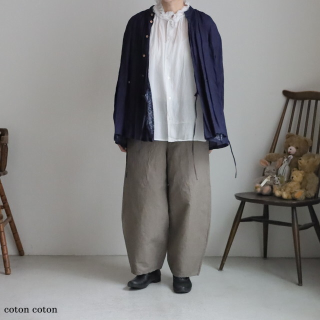 13100026 vlas blomme Indigo Coating Linen 2wayブラウス