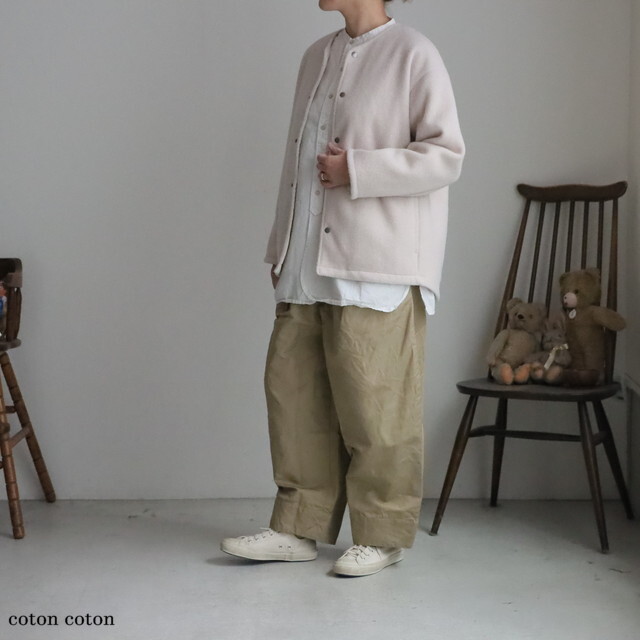 P90616 prit  ウール混フリースノーカラージャケット 2色