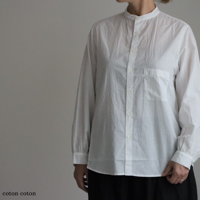 13121085　vlas blomme  C/L High Count バンドカラーシャツ