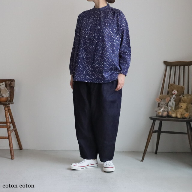 02GS043090 marble SUD uni dot ギャザーチュニック NAVY