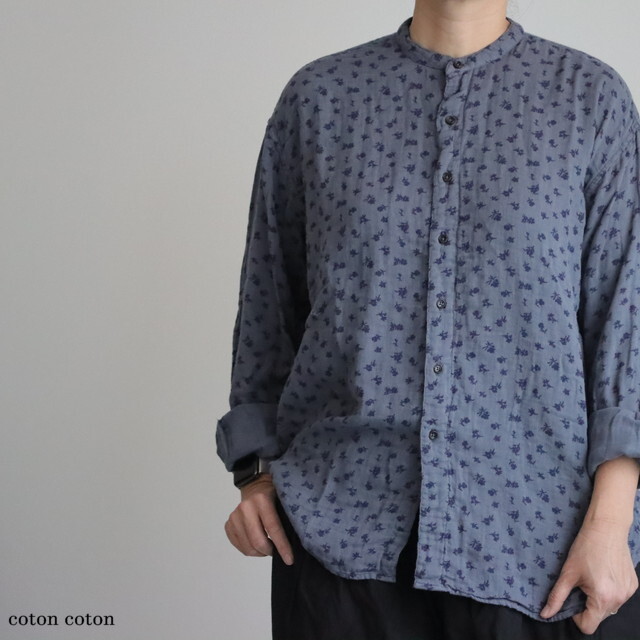 INAM2561GFD  ARMEN DOUBLE GAUZE FLOWER PRINT UTILITY BANDED COLLAR SHIRTS