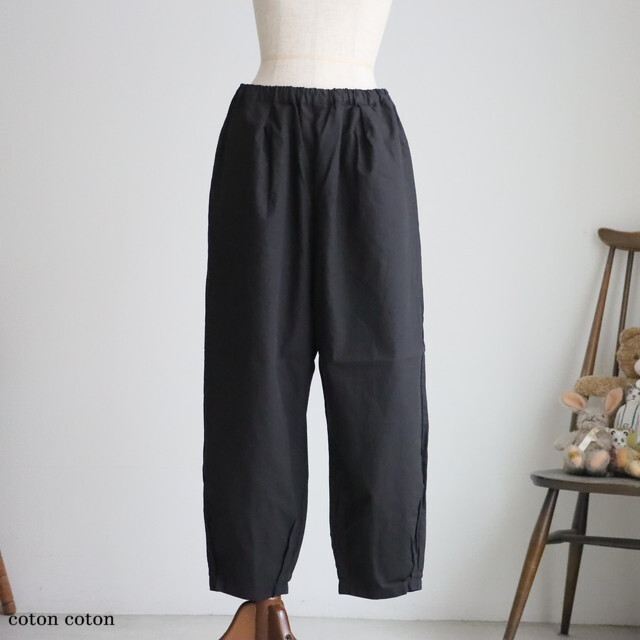 P71610 prit   50/1オーガニックコットン強撚ダンプ固仕上げ 裾タックバギーパンツ 　