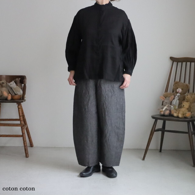 INMDS25011D maison de soil 60s AUTO LOOM LINEN COTTON PLAIN FRILL COLLAR SHIRTS WITH MINI PINTUCK 2色