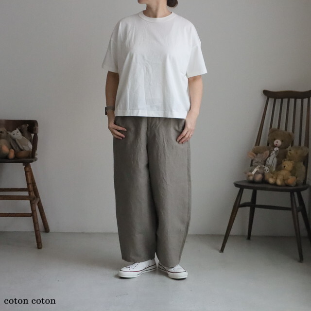 P91626 prit  	40/1プレーティング天竺 5分袖クルーネックワイドＴシャツ  2色