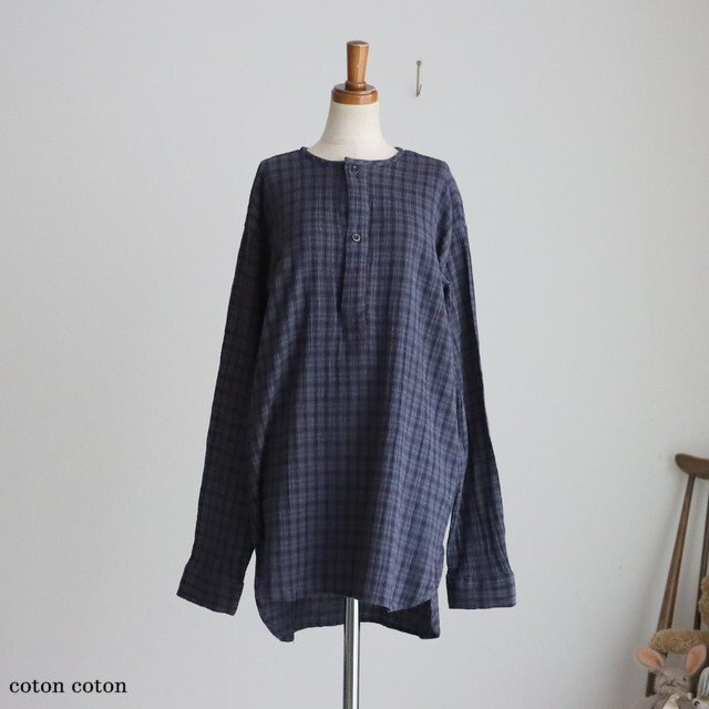 INHT2603CCD　HTS   COTTON CHECK OVERDYE HENRY NECK SHIRT 2色