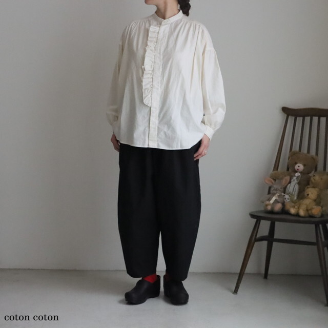 2701BL010261 buoy buoy 綿サテンピグメント染 FRILL シャツ