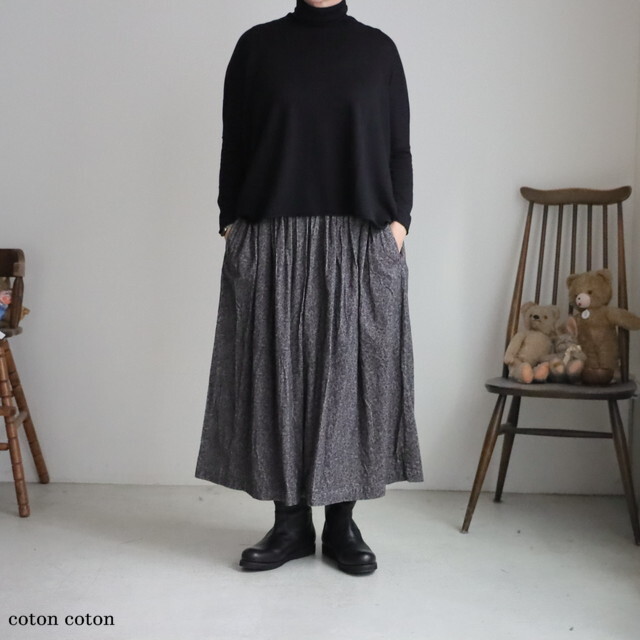 NSL25585 SOIL CORDUROY SMALL FLOWER PRINT GATHERED SKIRT