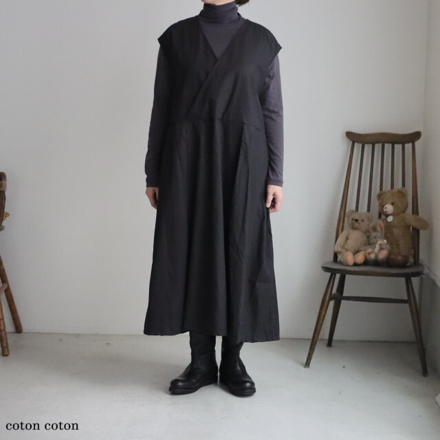 G1139 Gauze# ボックスタックノースリーブワンピース