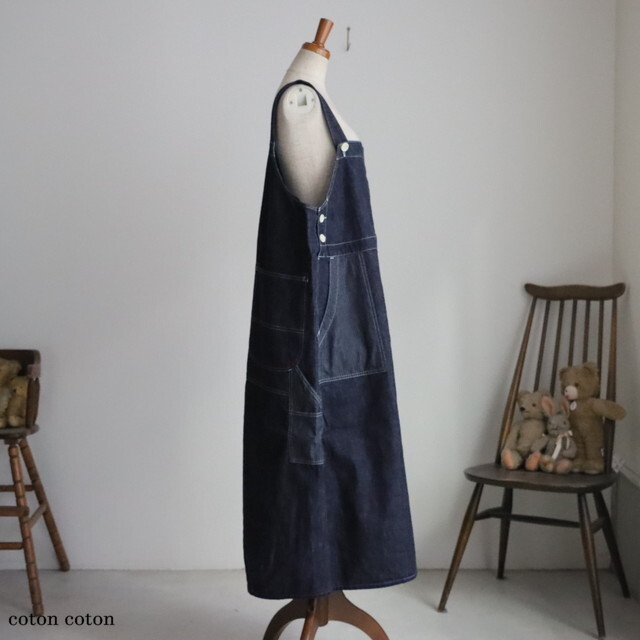 53SK21 快晴堂 Girl'sデュアルシーズンデニム裾ダーツオーバーオール