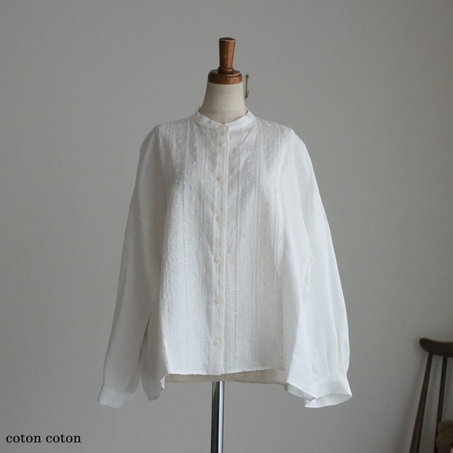 SD507ES49 STAMP SND DIARY　 hikarinotubuリネンスタンドカラー切り替えブラウス　