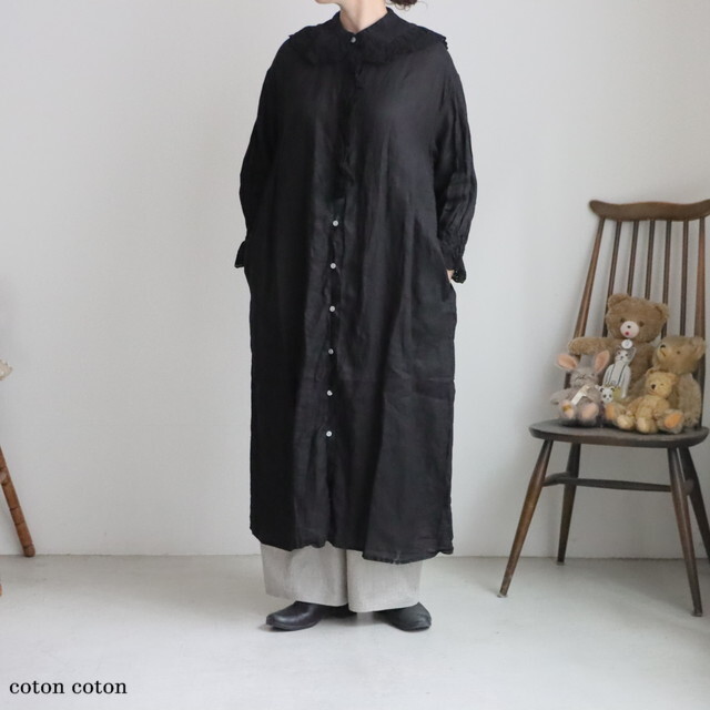 G1162 Gauze# Ameri アンティークフリルワンピース　NOIR