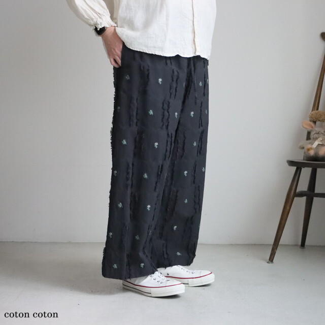6301PT005261 qiri  fleurs lace jacquard ギャザーパンツ チャコールグレー