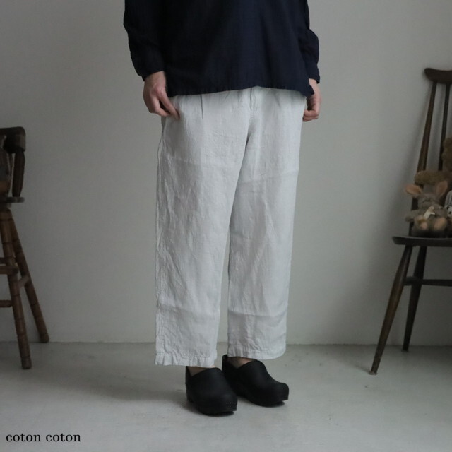 IMDSH2101LPD  maison de soil　60s AUTOLOOM LINEN PLAIN  EASY CROPPED PANTS  3色