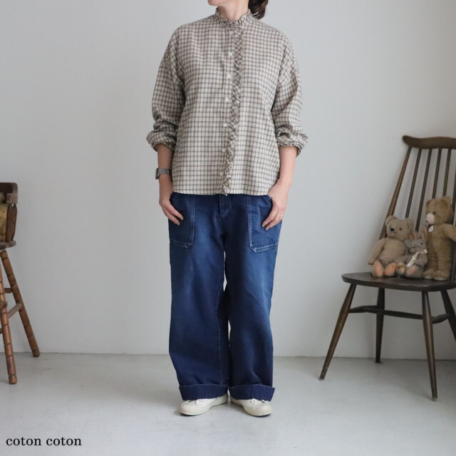 05FF073148 marble SUD ランチェックフリルブラウス　２色