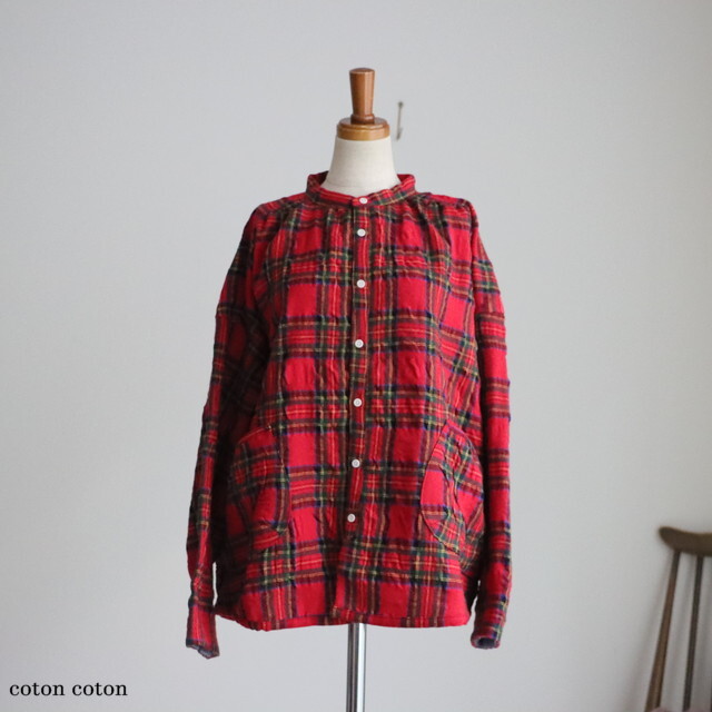 53S27 快晴堂　タータンフォーエバースタンド背タックシャツ 　3色