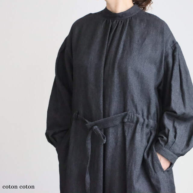 13227115 Vlas Blomme Linen Wool Gauze ドレス 87.チャコール