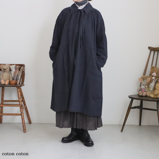 13412115 Vlas Blomme Washed Linen Ramie Wool コート2色