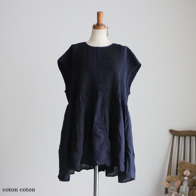 NMDS26261D maison de soil  80s ORGANIC COTTON LINEN PATCHWORK OVERDYE CREW-NECK F/SLEEVE SHIRT WITH MINI PINTUCK  3色