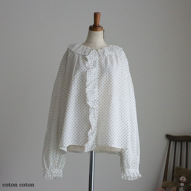 LTD201　veritecoeur 　フリルブラウス　 WHITE DOT