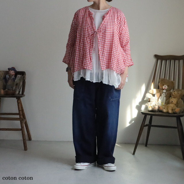 VC2831 veritecoeur ギンガムチェックカシュクールブラウス