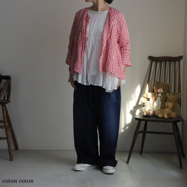VC2831　veritecoeur 　ギンガムチェックカシュクールブラウス　２色