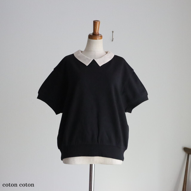 TP20　MAGALI 　 ループバックコットンオーガンジー襟カットソー　ブラック