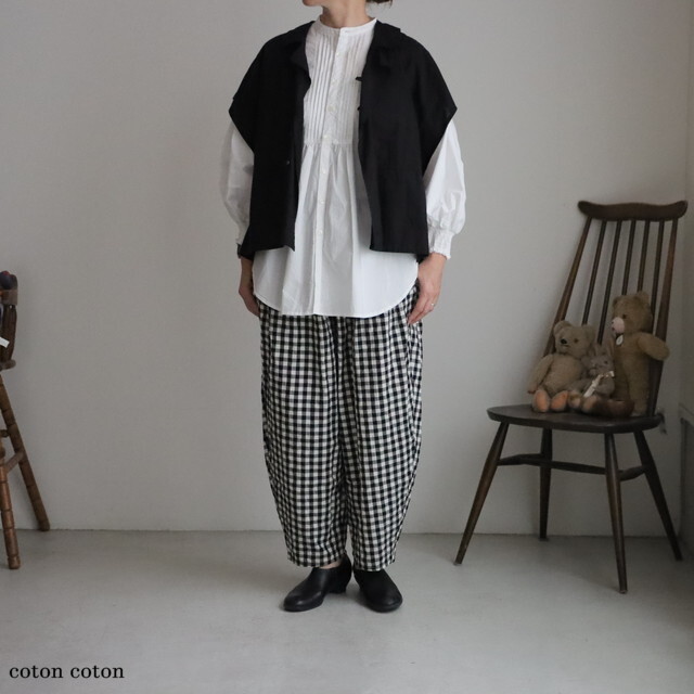G1109　Gauze# 　クリムトパンツギンガム　BLACK GINGHAM