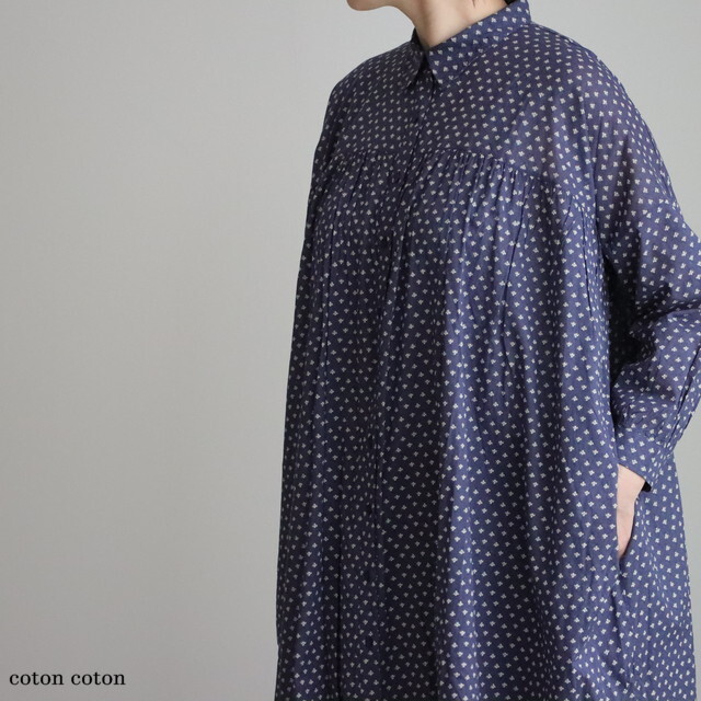 NSL25103 soil 80s COTTON VOILE SMALL FLOWER PRINT GATHERED SHIRT DRESS