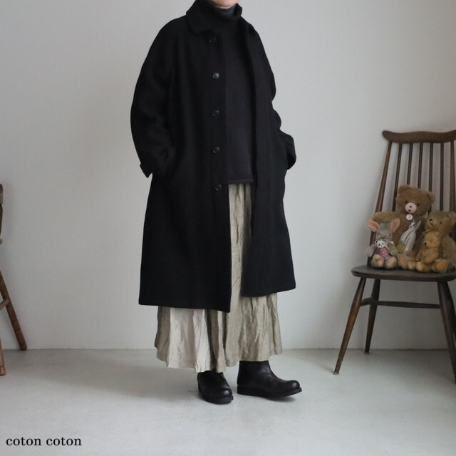 NHT1551WPR HTS wool balmacaan coat BLACK