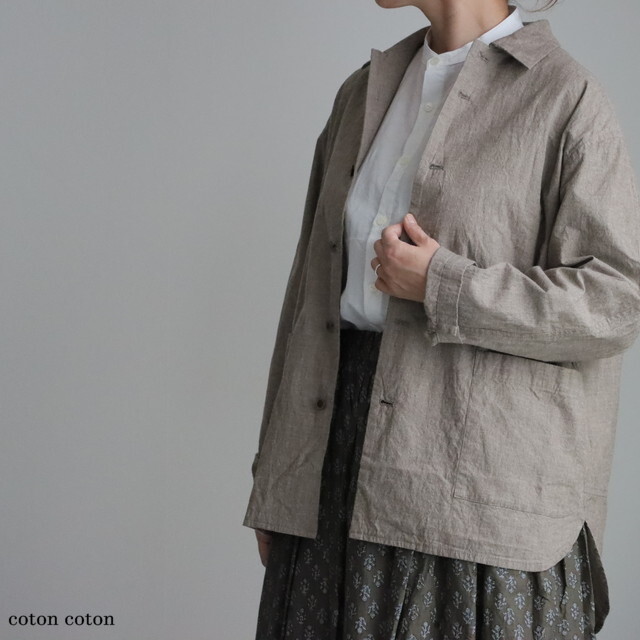 13405095　Vlas Blomme  C/L High Count / Buff シャツブルゾン 　2色