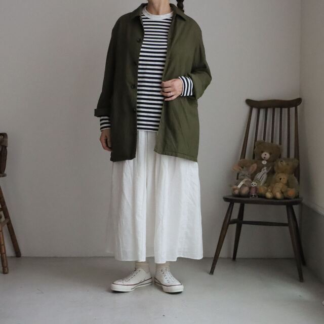 NVL2661D Vas-y Lentement 40s POPLIN STRIPE OVERDYE REGULAR COLLAR LONG JACKET２色