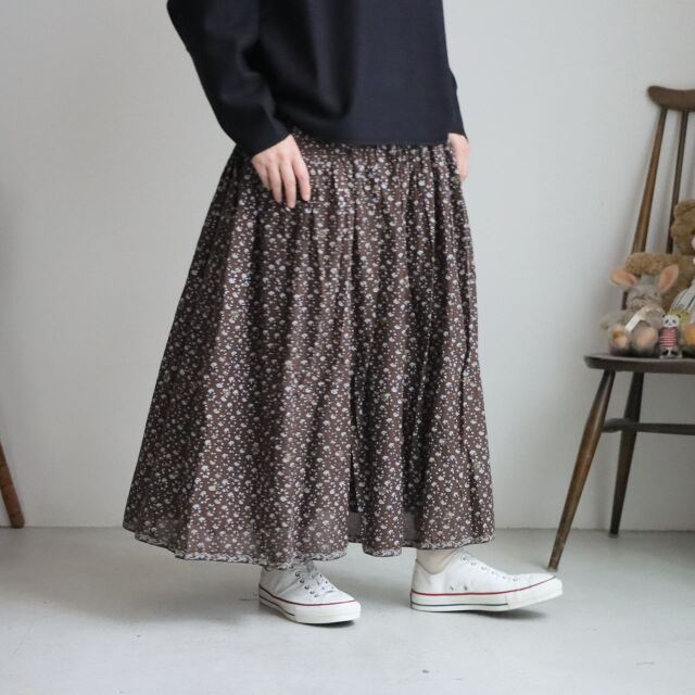NMDS26545 maison de soil  80s ORGANIC VOILE GENTIANA BLOCK PRINT RAJASTHAN GATHERED SKIRT WITH LINING 2色