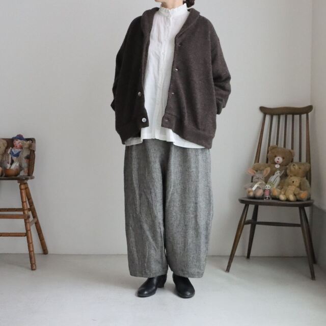 UT263013　UNIVERSAL TISSU  リサイクルウールパイル　ショールカラーカーディガン 2色