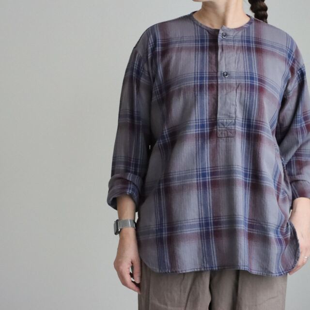 INHT2682CD 　HTS   COTTON CHECK OVERDYE HENLEY NECK SHIRT  ２色
