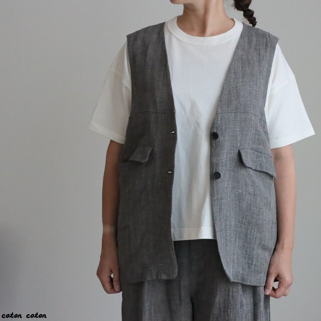 1701BL038261 yuni  Hemp/C heringbone long Vest