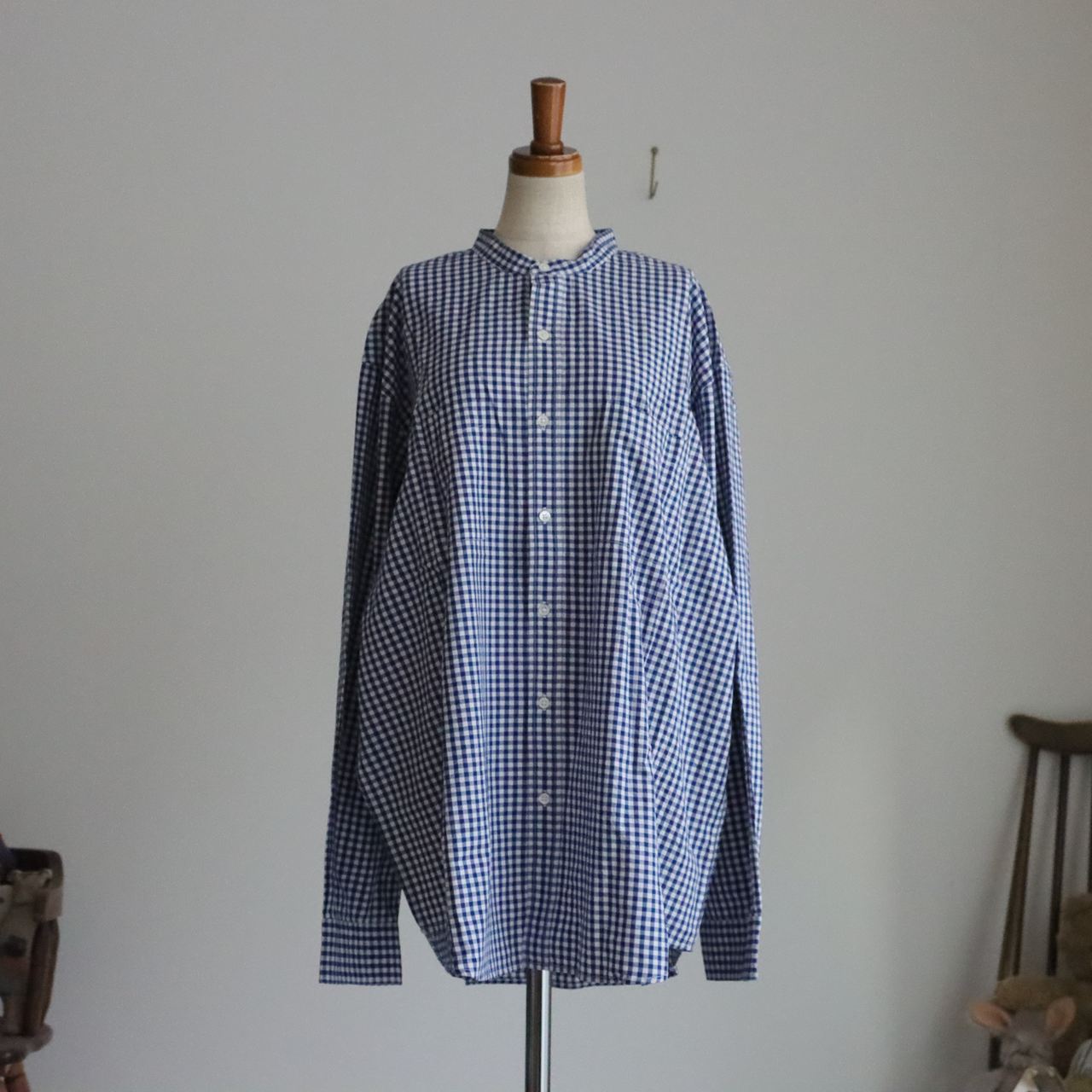 NVL2681SC Vas-y Lentement  60s ORGANIC POPLIN BANDED COLLAR L/SL OVERSIZED SHIRTS