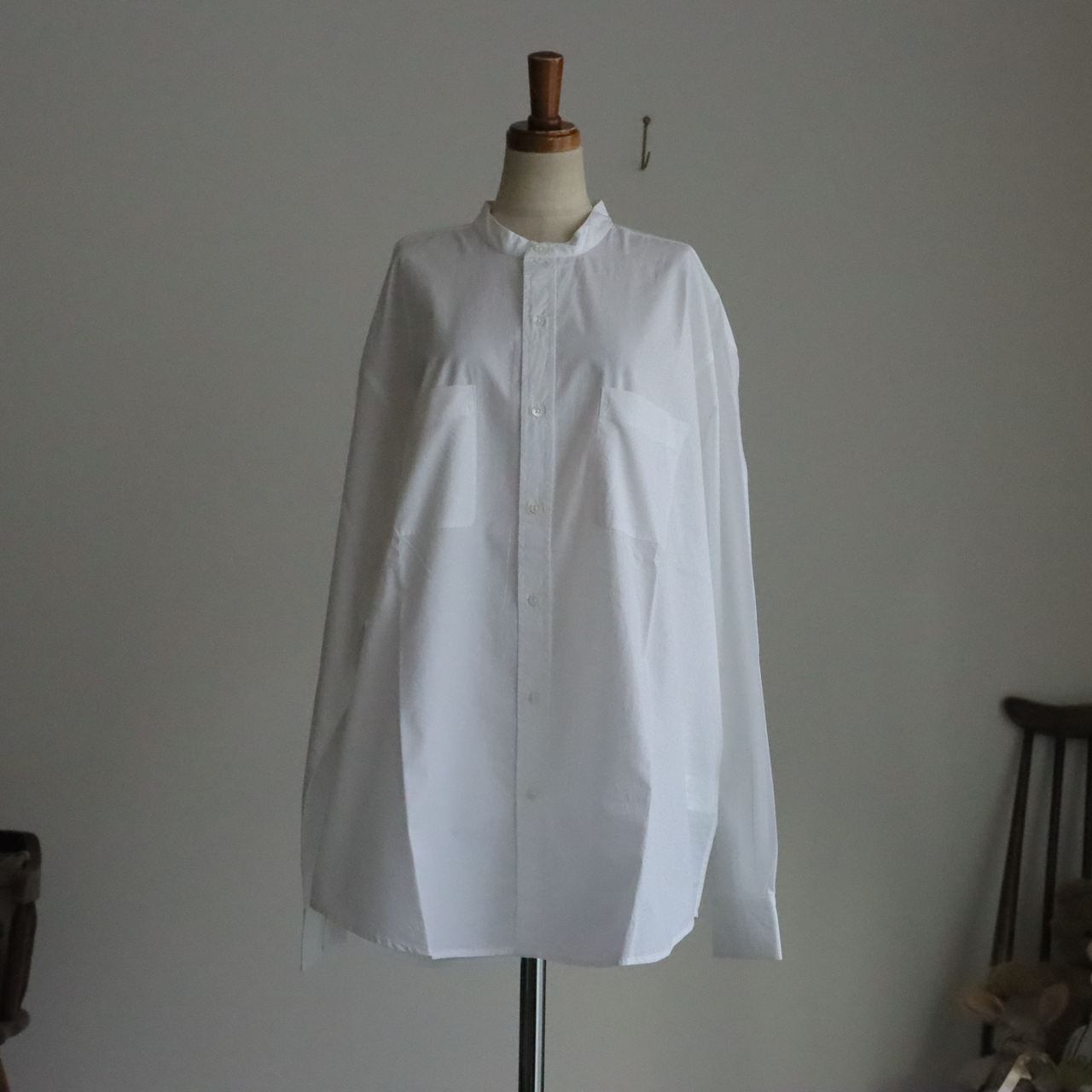 NVL2681 Vas-y Lentement  60s ORGANIC POPLIN BANDED COLLAR L/SL OVERSIZED SHIRTS
