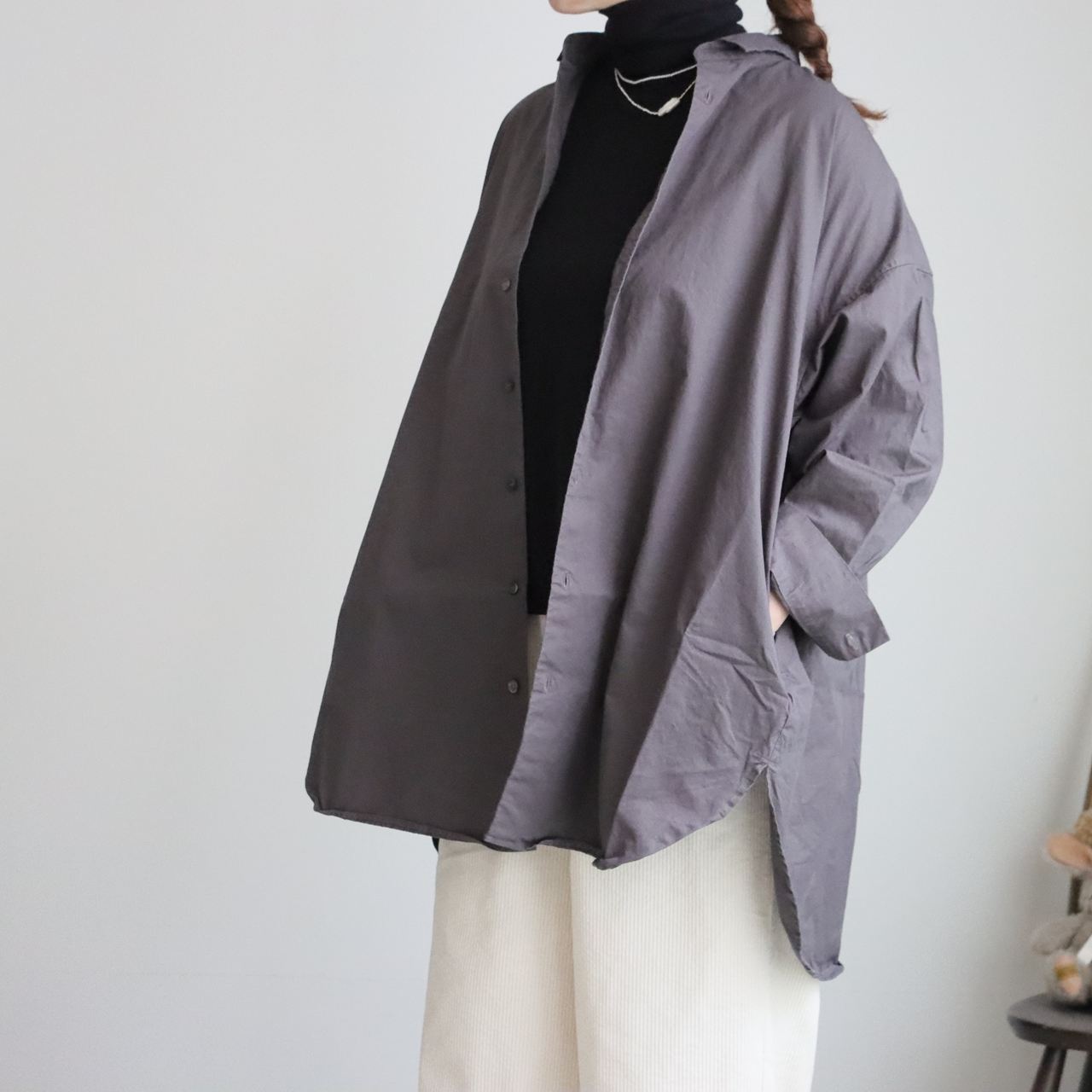 VC2903A  Veritecoeur  バックギャザーロングシャツ  2色