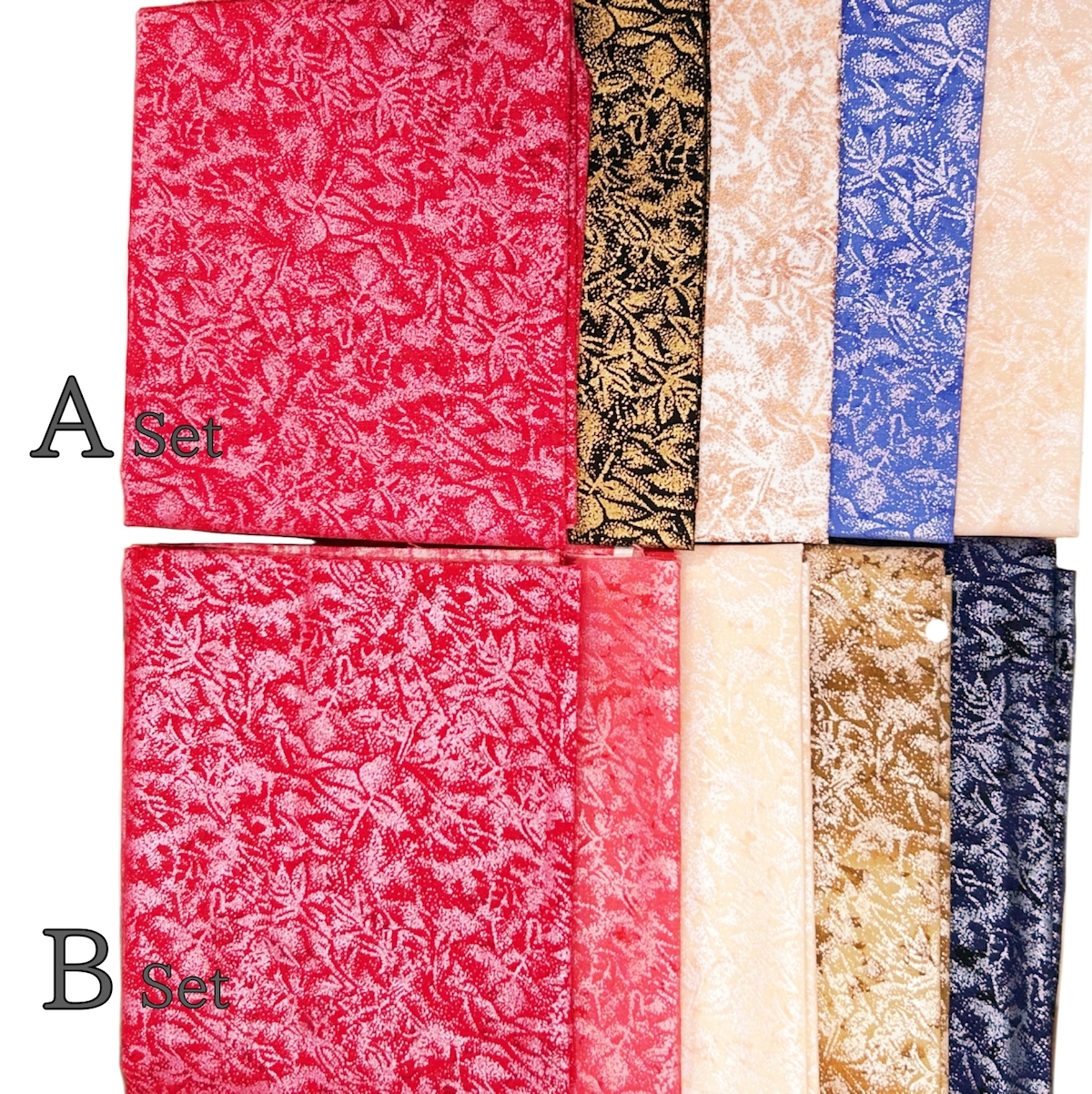 ラメプリント  布地 USAコットン 草木柄  各50×55cm5柄5枚セット 数量限定 (COS-031）