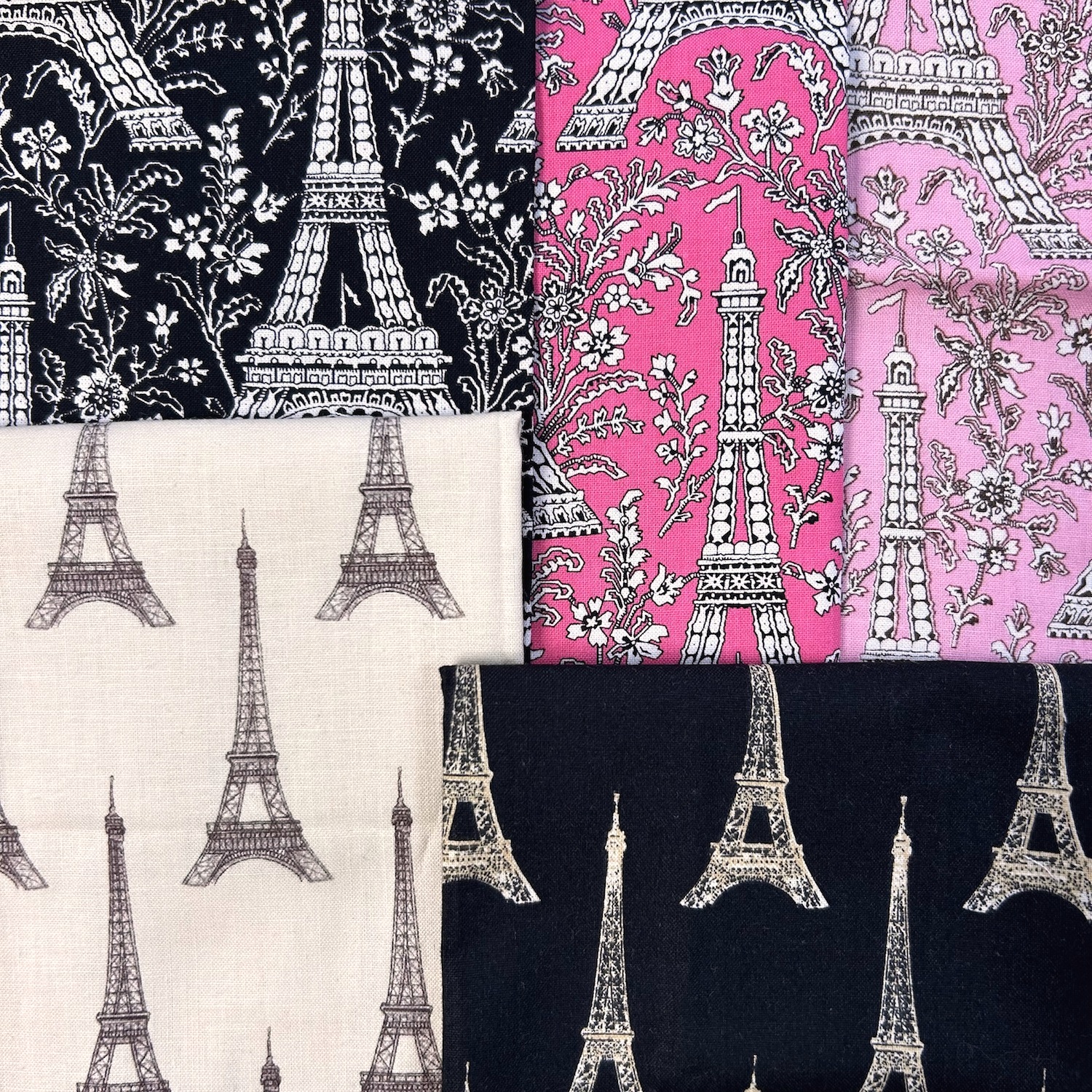 エッフェル塔生地 USAコットン ピンク系 モノトーン系  50×55cm5柄5枚セット 数量限定 (COS-032）