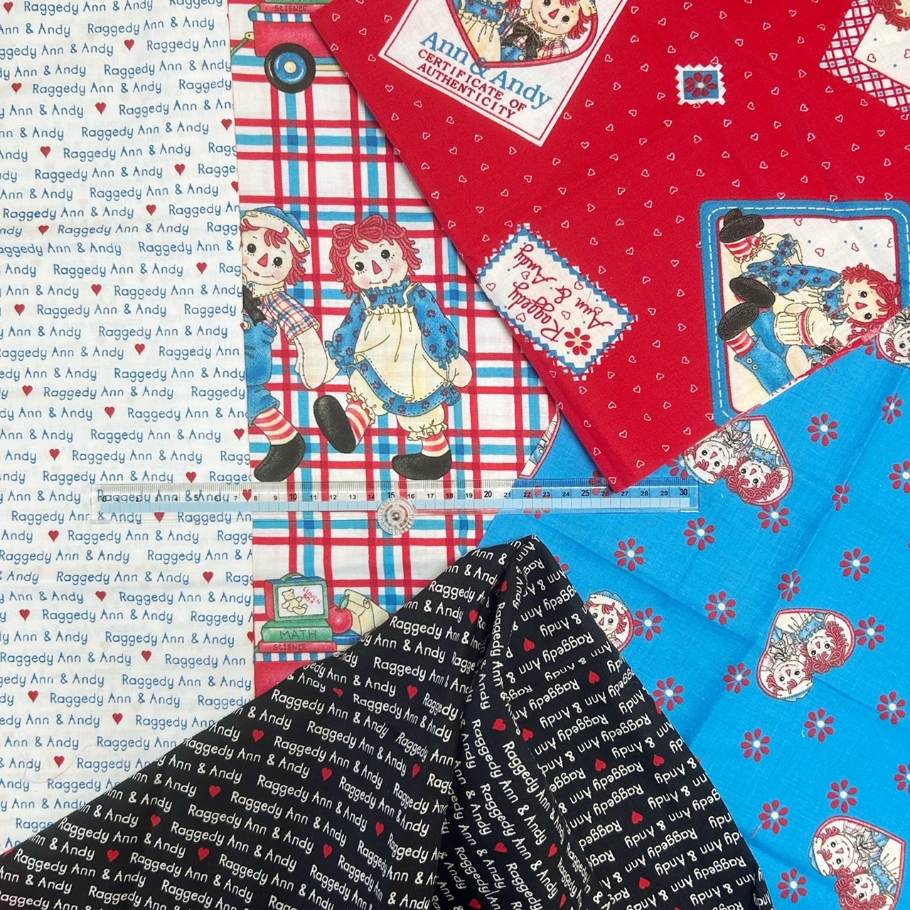 【USAコットン】ラガディアン&アンディ チェック柄生地  アメリカンカントリー  ハンドメイド布  50×55cm5柄5枚セット《数量限定》 (COS-034）