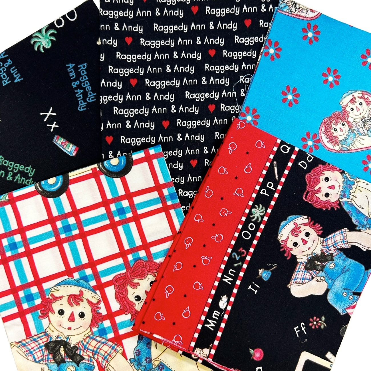 【USAコットン】ラガディアン&アンディ  チェック柄  英字  アメリカンカントリー  ハンドメイド布  50×55cm5柄5枚セット《数量限定》 (COS-040）