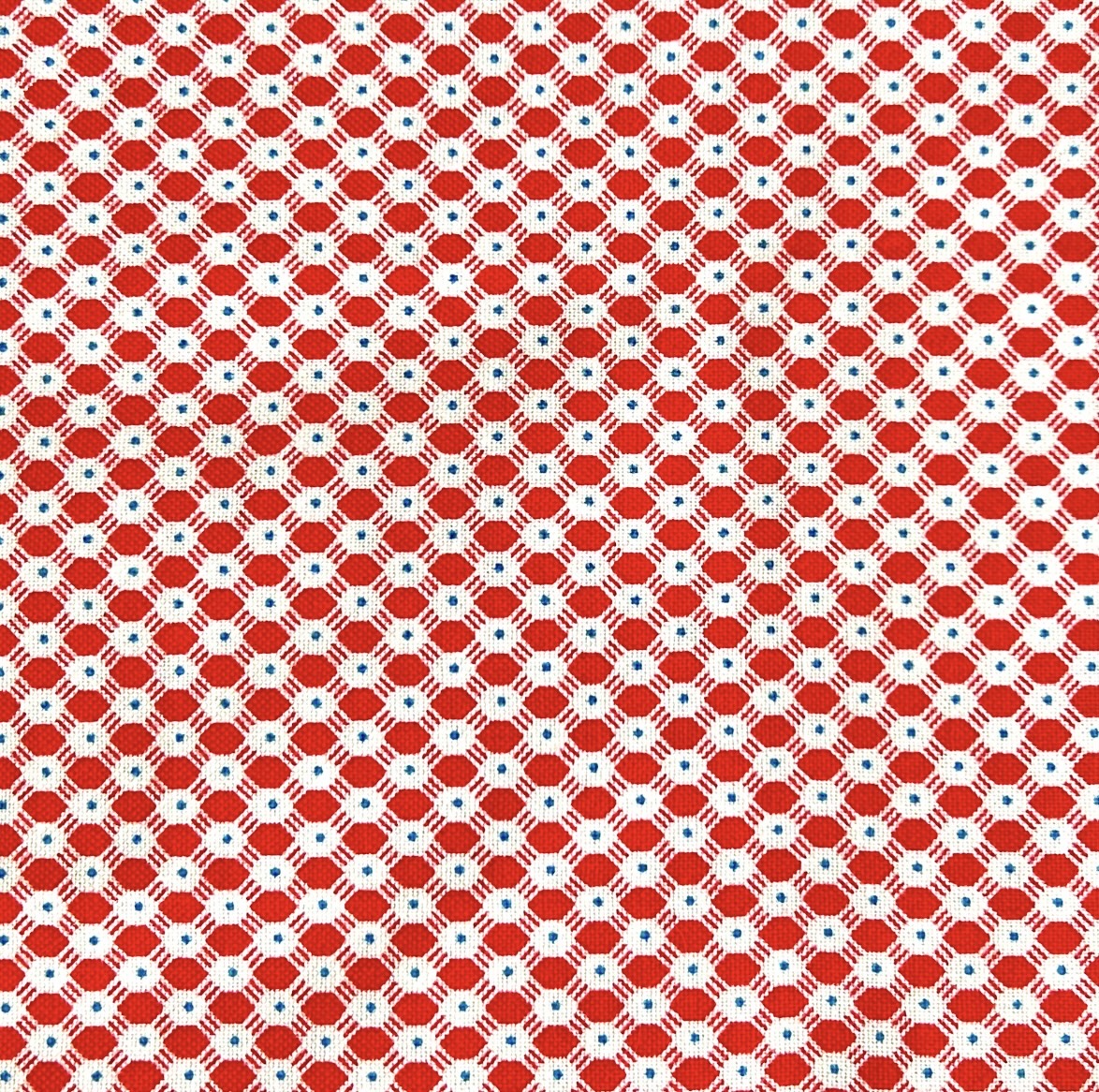 希少生地　USAコットン【サーティーズ（1930年代の復刻版生地）】レトロドットチェック柄　レッド系　33×37cm(UTH-231)