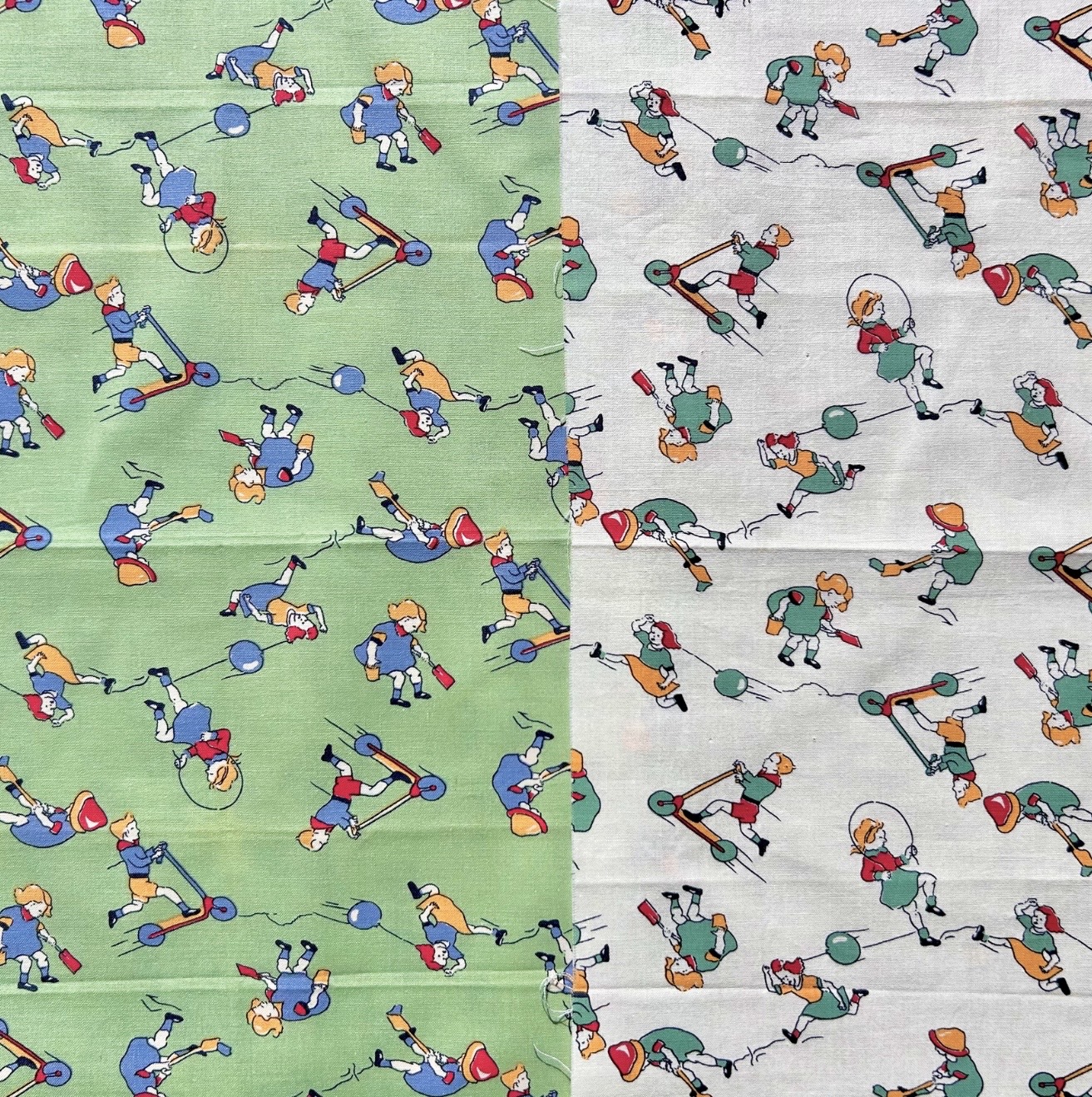 希少生地　USAコットン【サーティーズ（1930年代の復刻版生地）】レトロなキッズ柄　2色展開　(UTH-237)