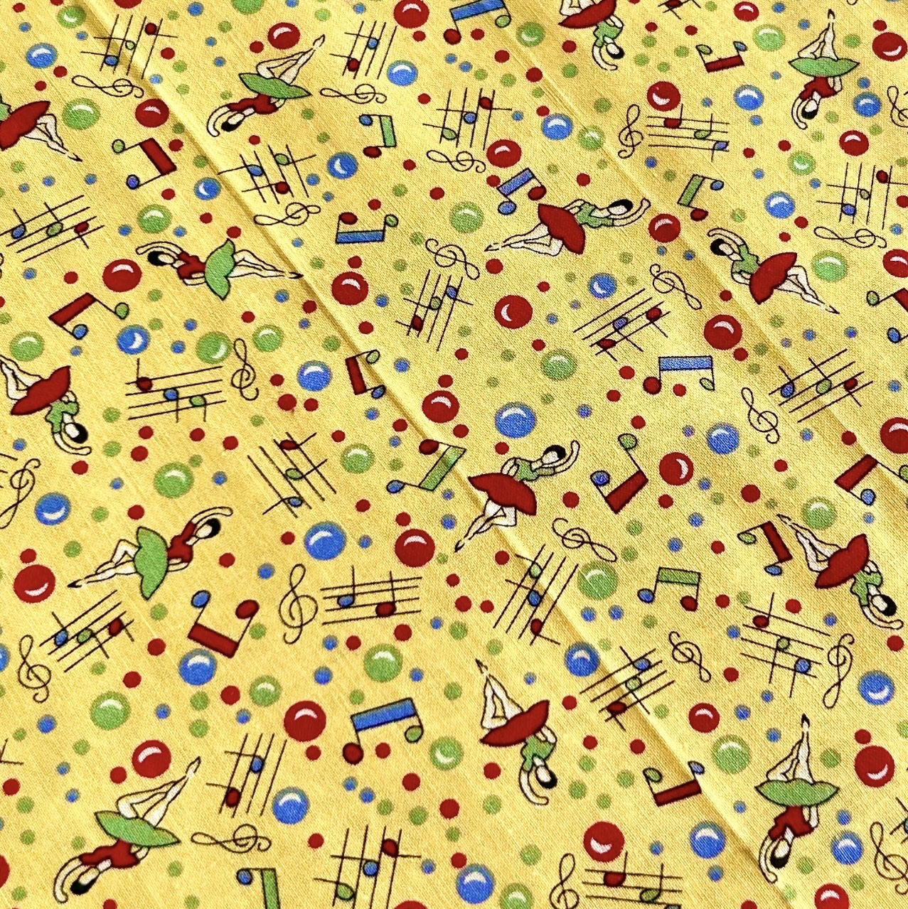 希少生地　USAコットン【サーティーズ（1930年代の復刻版生地）】レトロ柄　バレリーナ柄　ドット柄　イエロー系　(UTH-267)