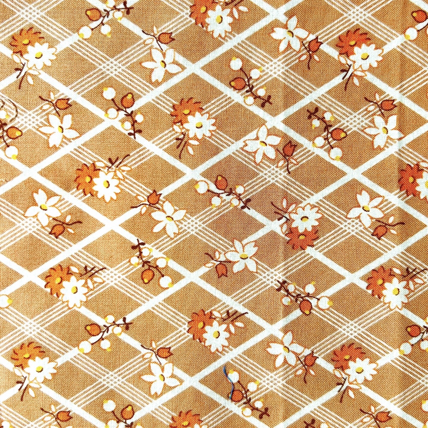 希少生地　USAコットン【サーティーズ（1930年代の復刻版生地）】レトロ花柄　アーガイル柄　ブラウン系　(UTH-264)