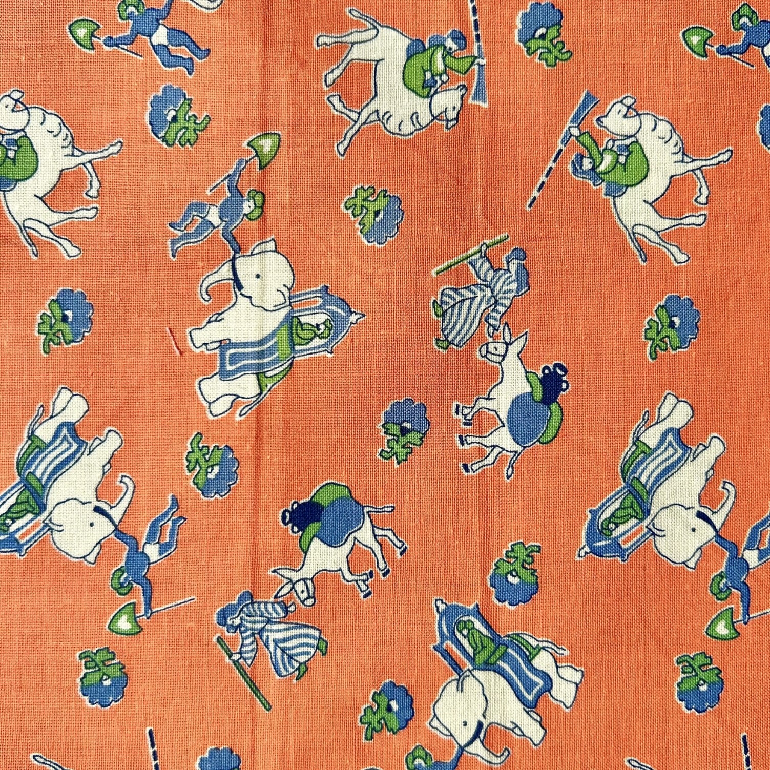 希少生地　USAコットン【サーティーズ（1930年代の復刻版生地）】レトロ柄　オリエンタル柄　オレンジ系　50×28cm(UTH-255)